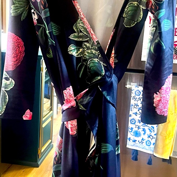 Black silky floral full length stunning wrap dress by Voodoo Vixen in Medium! - Picture 3 of 8